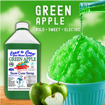 6 Green Apple Snow Cone Syrup, 4Ltr, Premium Ice Syrup, Coast to Coast Gold Medal Syrups®