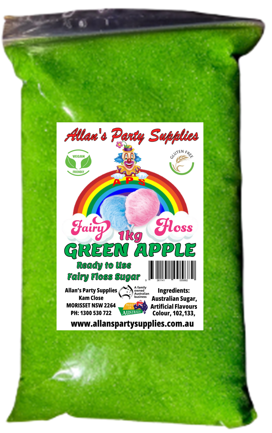 #3 APS, Premium Fairy Floss Sugar, 50 Serves RTU 1kg, Over 35 Plus Flavours