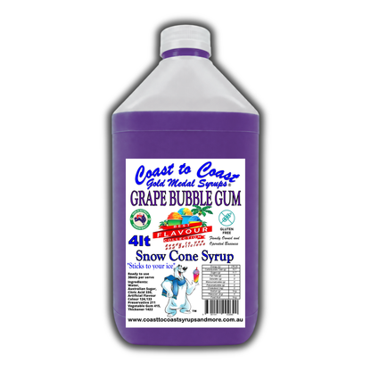 6 Grape Bubble Gum Snow Cone Syrup, 4Ltr, Premium Ice Syrup, Coast to Coast Gold Medal Syrups®
