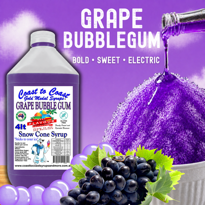 6 Grape Bubble Gum Snow Cone Syrup, 4Ltr, Premium Ice Syrup, Coast to Coast Gold Medal Syrups®
