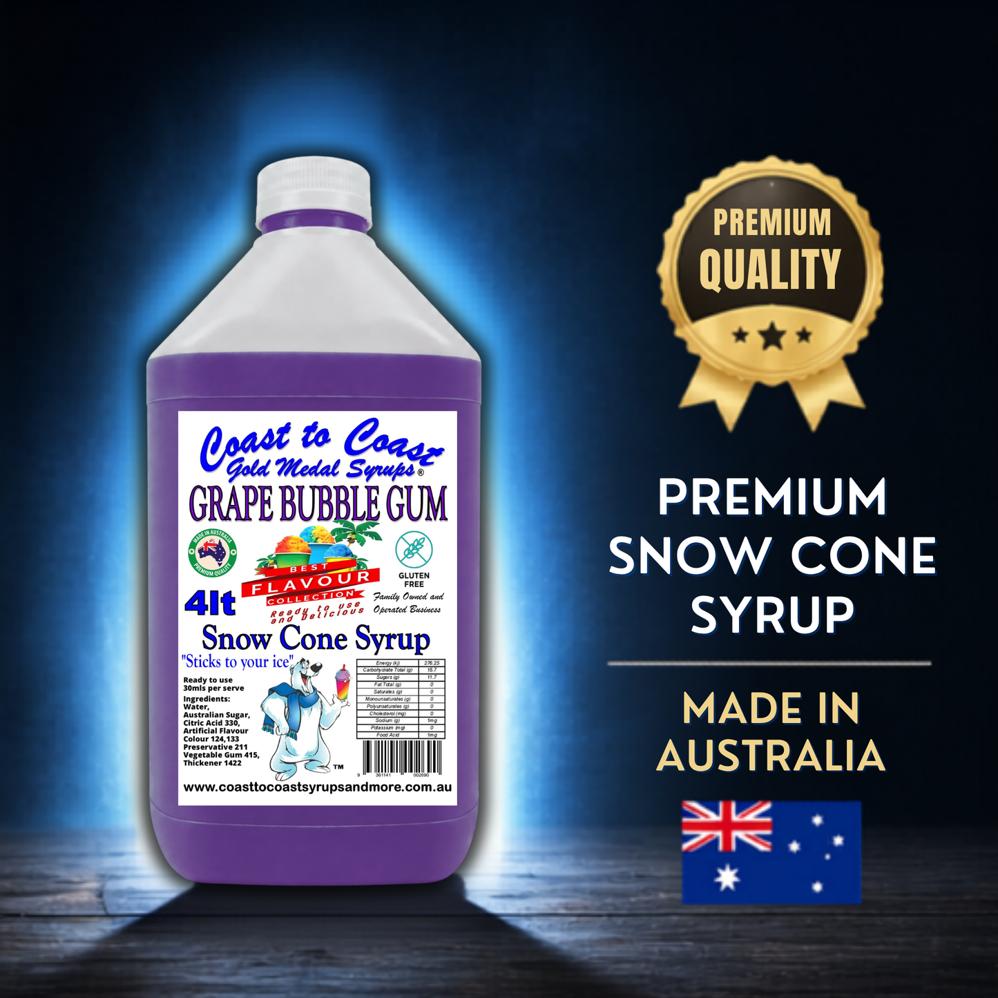 6 Grape Bubble Gum Snow Cone Syrup, 4Ltr, Premium Ice Syrup, Coast to Coast Gold Medal Syrups®