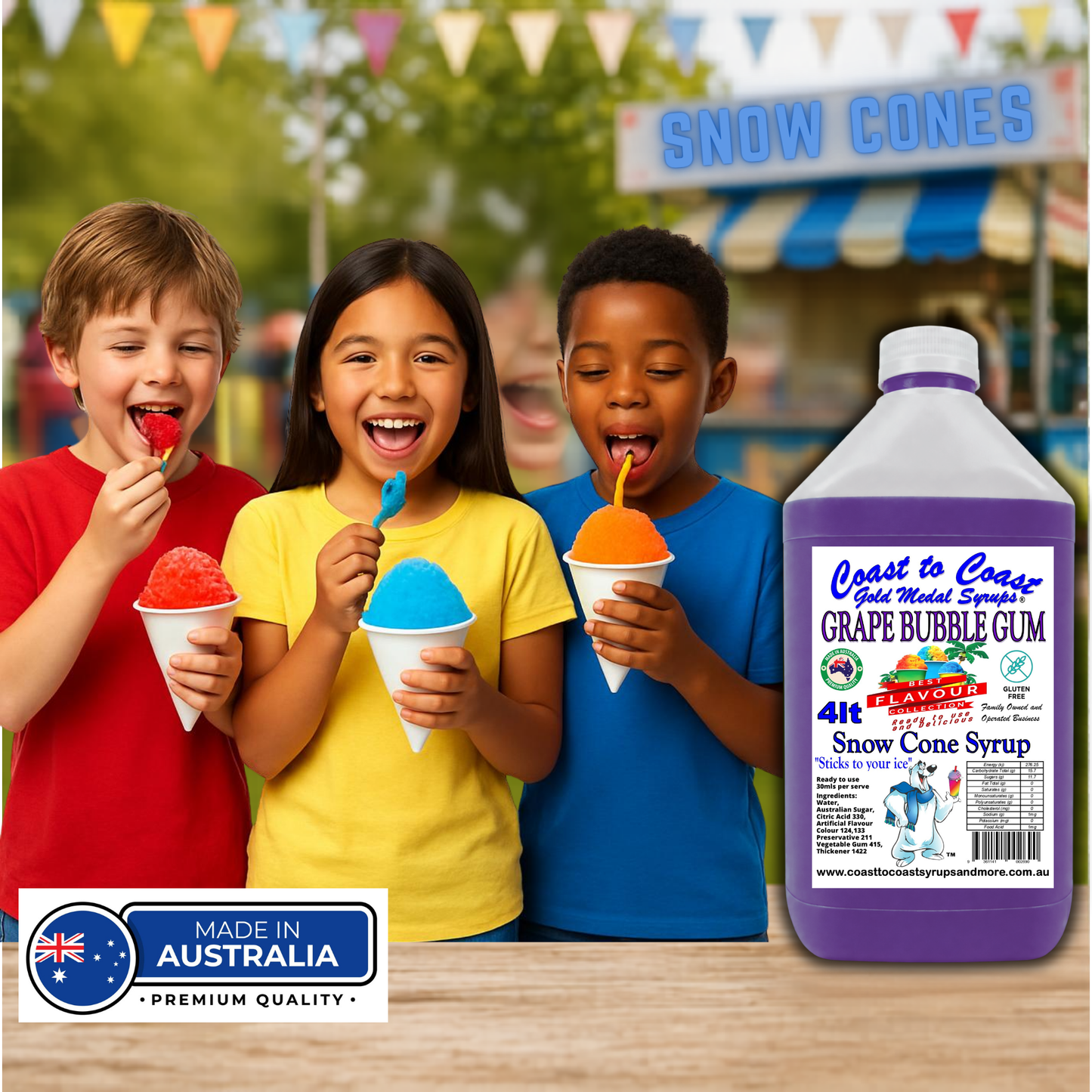 6 Grape Bubble Gum Snow Cone Syrup, 4Ltr, Premium Ice Syrup, Coast to Coast Gold Medal Syrups®