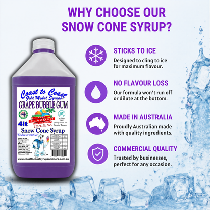 6 Grape Bubble Gum Snow Cone Syrup, 4Ltr, Premium Ice Syrup, Coast to Coast Gold Medal Syrups®