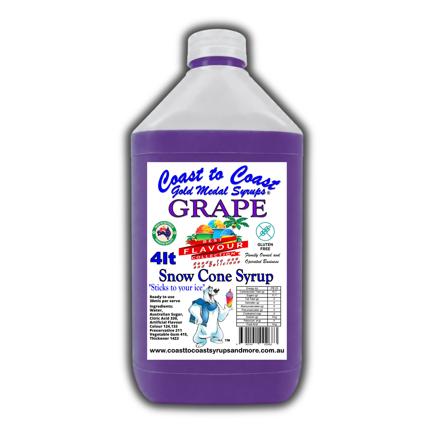 6 Grape Snow Cone Syrup, 4Ltr, Premium Ice Syrup, Coast to Coast Gold Medal Syrups®