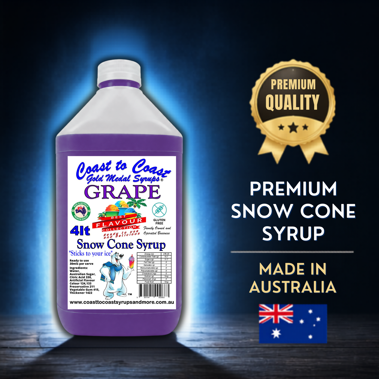 6 Grape Snow Cone Syrup, 4Ltr, Premium Ice Syrup, Coast to Coast Gold Medal Syrups®