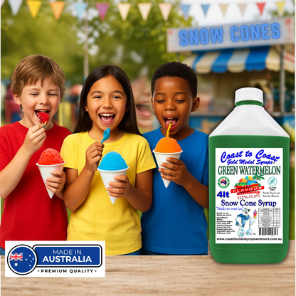 6 Green Watermelon Snow Cone Syrup, 4Ltr, Premium Ice Syrup, Coast to Coast Gold Medal Syrups®