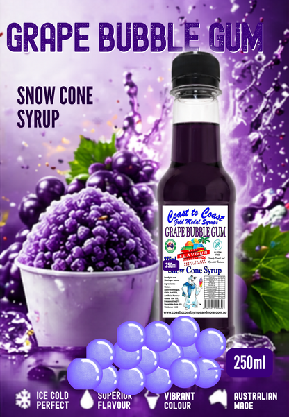 1.Grape Bubble Gum Snow Cone Syrup 250ml – Premium Ice Syrup | Coast to Coast Gold Medal Syrups®