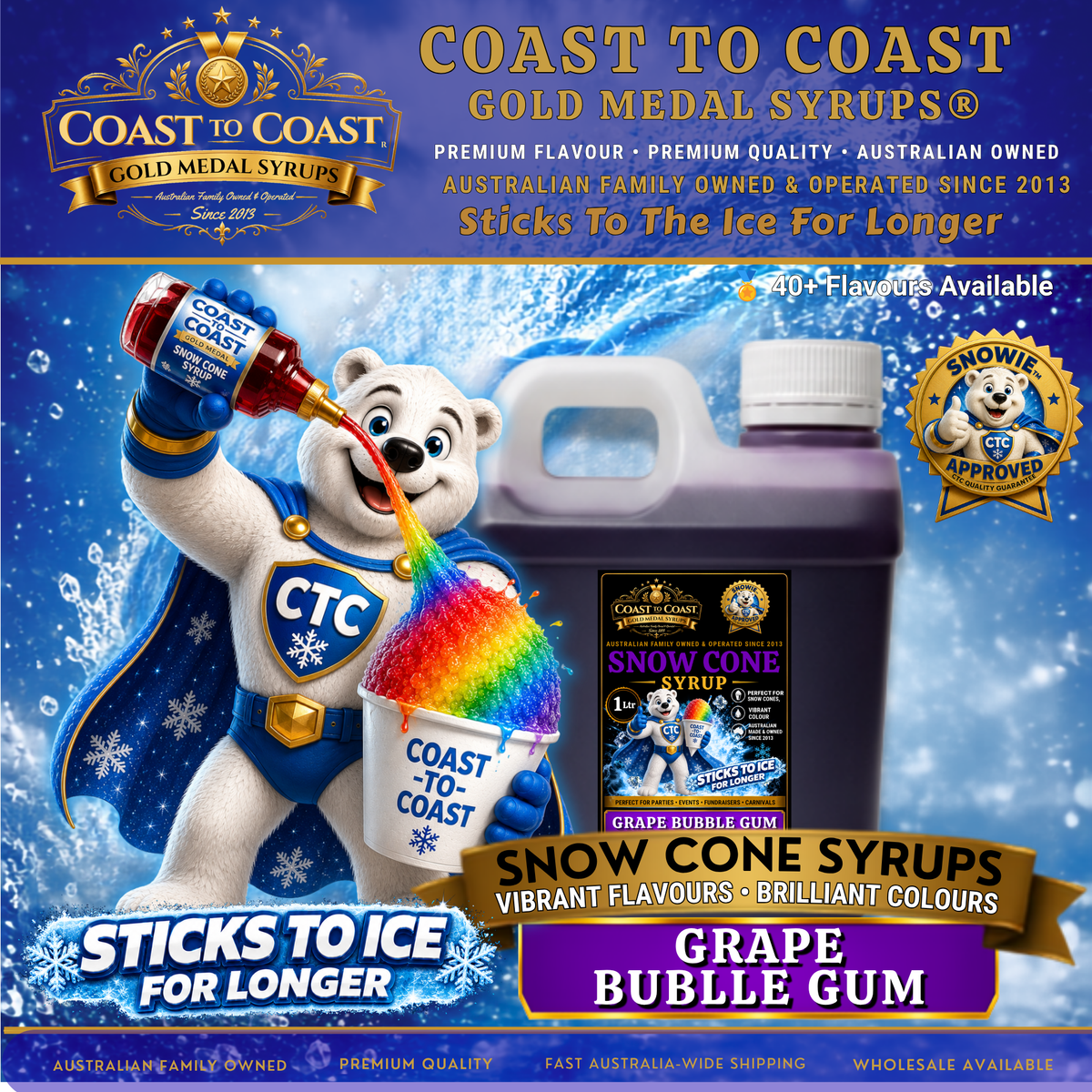 Grape Bubble Gum Snow Cone Syrups 1ltr - Coast to Coast Gold Medal Syrups®