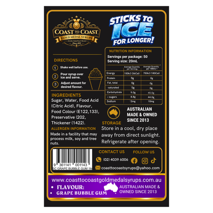 Grape Bubble Gum Snow Cone Syrups 1ltr - Coast to Coast Gold Medal Syrups®