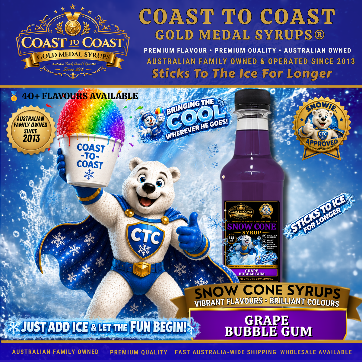 Grape Bubble Gum Snow Cone Syrups 375ml - Coast to Coast Gold Medal Syrups®