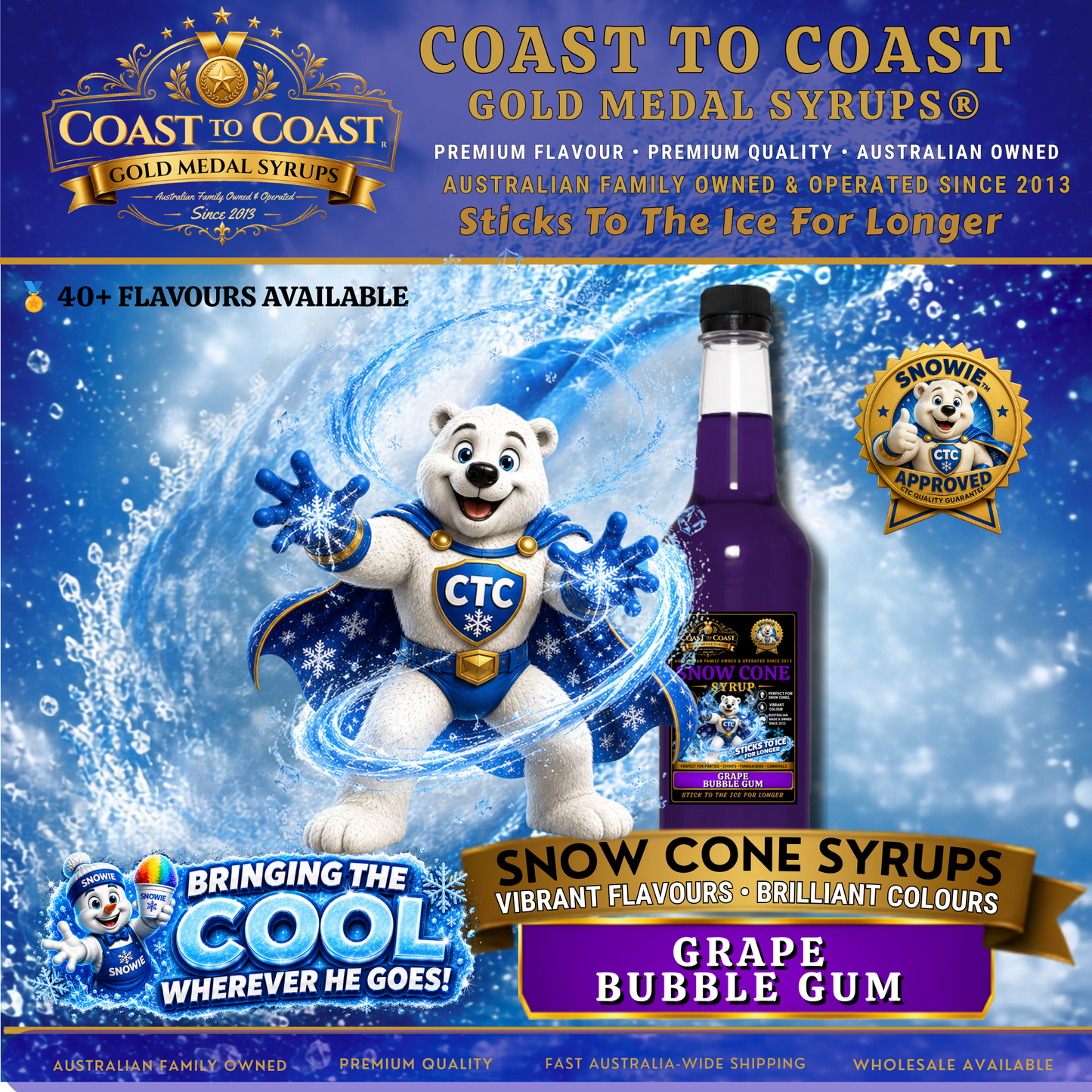 Grape Bubble Gum Snow Cone Syrups 750ml - Coast to Coast Gold Medal Syrups®