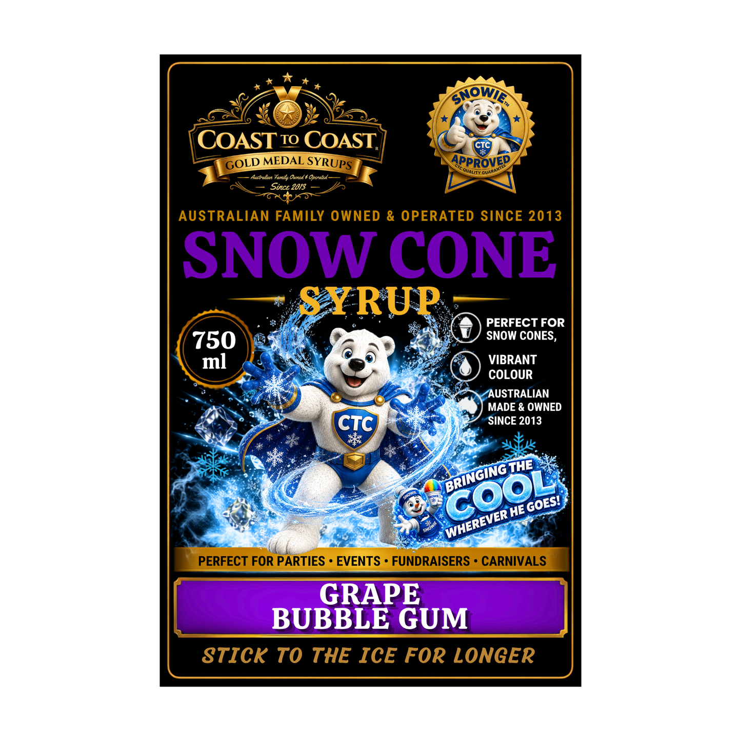Grape Bubble Gum Snow Cone Syrups 750ml - Coast to Coast Gold Medal Syrups®
