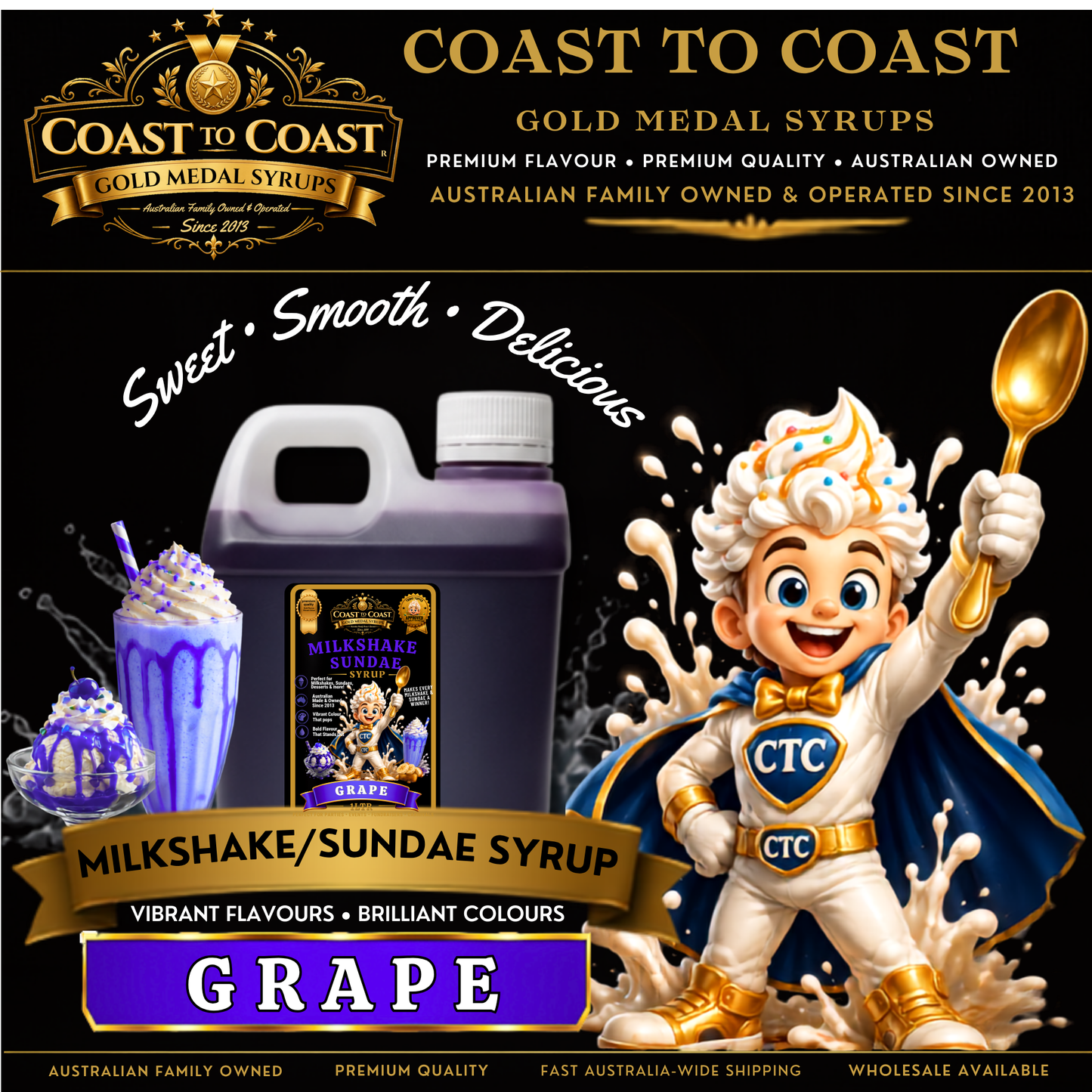 Grape, Milkshake/Sundae toppings 1ltr - Coast to Coast Gold Medal Syrups®