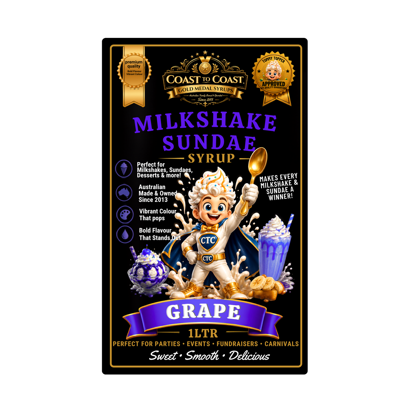 Grape, Milkshake/Sundae toppings 1ltr - Coast to Coast Gold Medal Syrups®