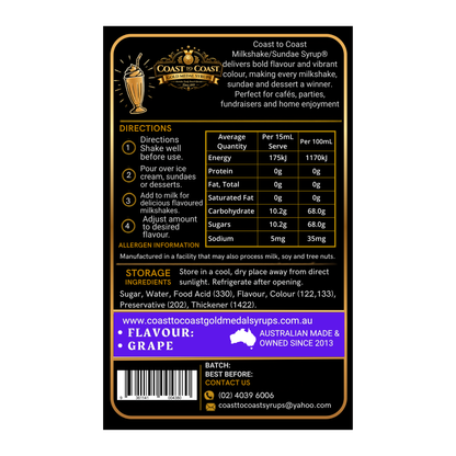 Grape, Milkshake/Sundae toppings 500ml - Coast to Coast Gold Medal Syrups®