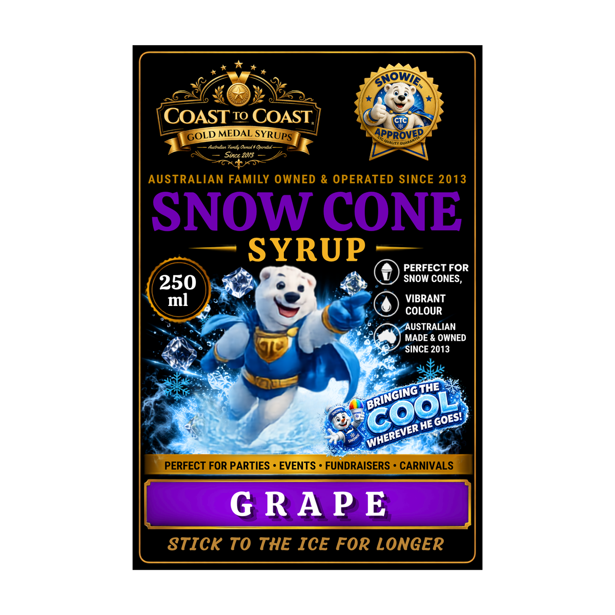 Grape Snow Cone Syrups 250ml - Coast to Coast Gold Medal Syrups®