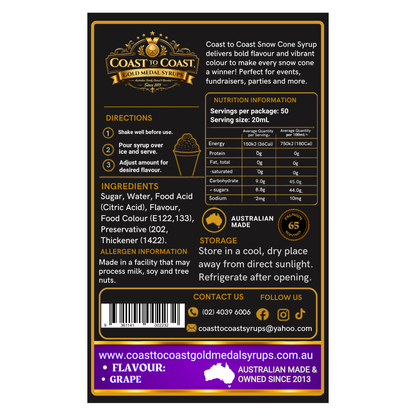 Grape Snow Cone Syrups 2ltr - Coast to Coast Gold Medal Syrups®
