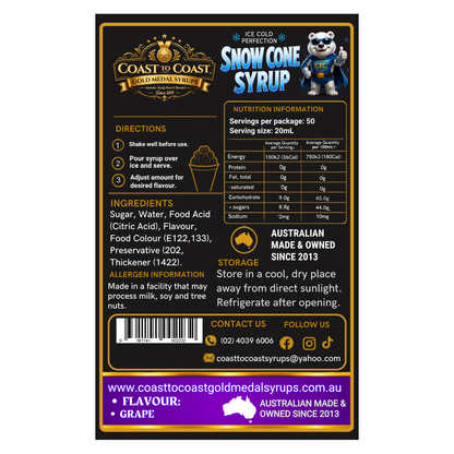 Grape Snow Cone Syrups 2ltr - Coast to Coast Gold Medal Syrups®