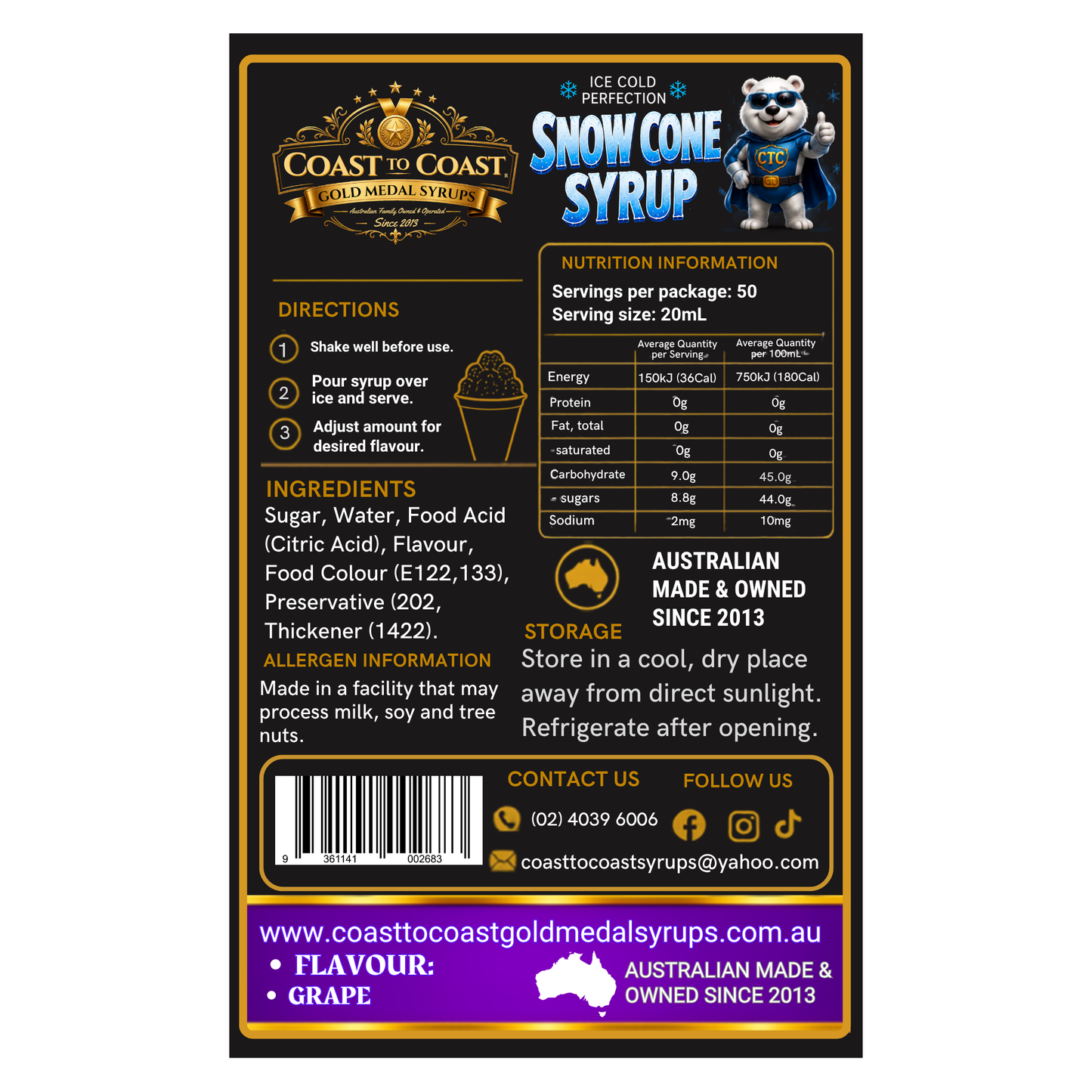 Grape Snow Cone Syrups 4ltr - Coast to Coast Gold Medal Syrups®