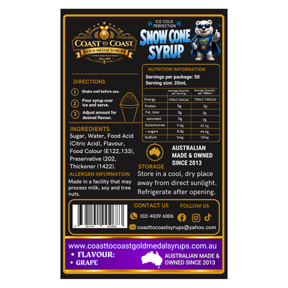 Grape Snow Cone Syrups 4ltr - Coast to Coast Gold Medal Syrups®