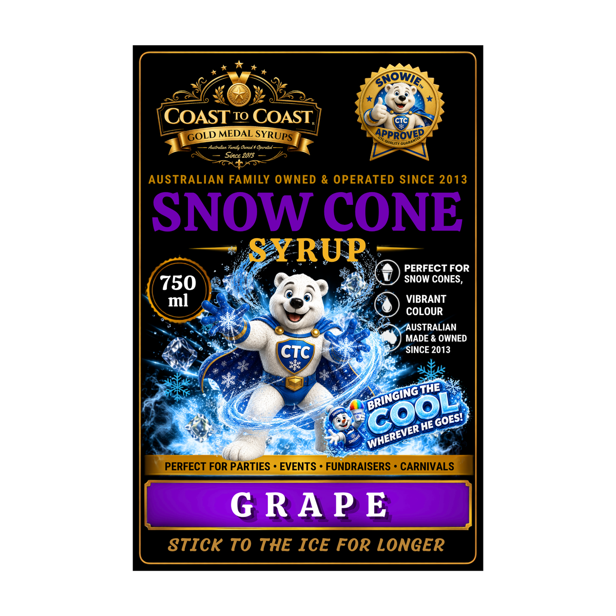 Grape Snow Cone Syrups 750ml - Coast to Coast Gold Medal Syrups®