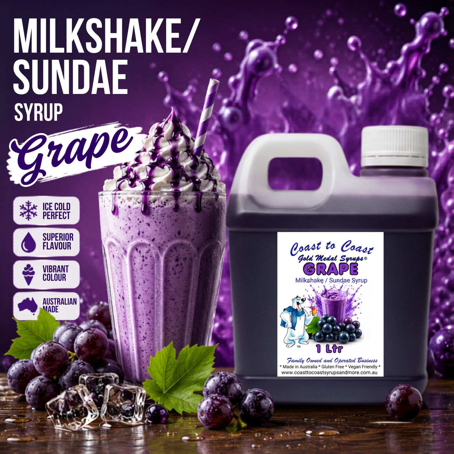 #2 Grape, Milkshake/Sundae toppings 1ltr, Coast to Coast Gold Medal Syrups®