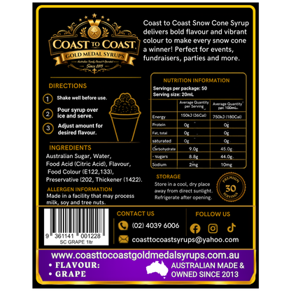 Grape Snow Cone Syrups 1ltr - Coast to Coast Gold Medal Syrups®