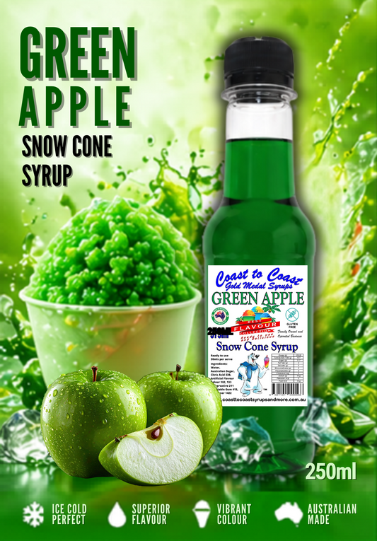 1.Green Apple Snow Cone Syrup 250ml – Premium Ice Syrup | Coast to Coast Gold Medal Syrups®