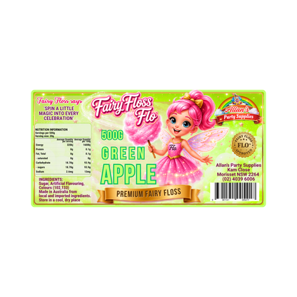 Green Apple Fairy Floss Sugar – 500g Jar - Allan's Party Supplies