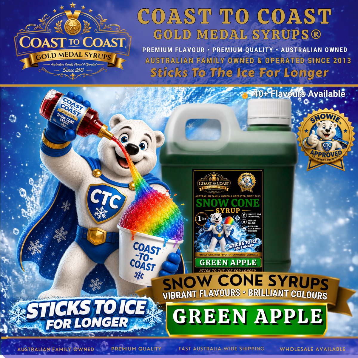 Green Apple Snow Cone Syrups 1ltr - Coast to Coast Gold Medal Syrups®