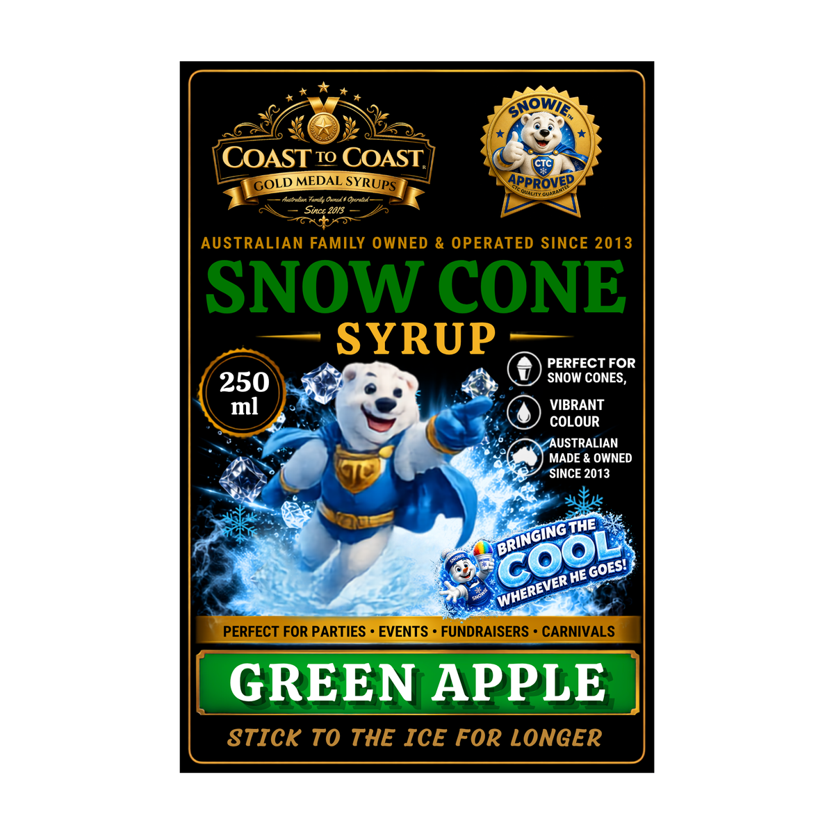 Green Apple Snow Cone Syrups 250ml - Coast to Coast Gold Medal Syrups®