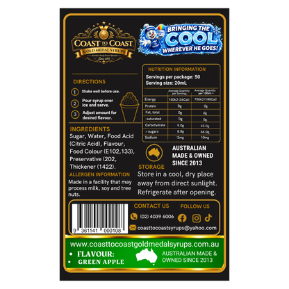 Green Apple Snow Cone Syrups 250ml - Coast to Coast Gold Medal Syrups®