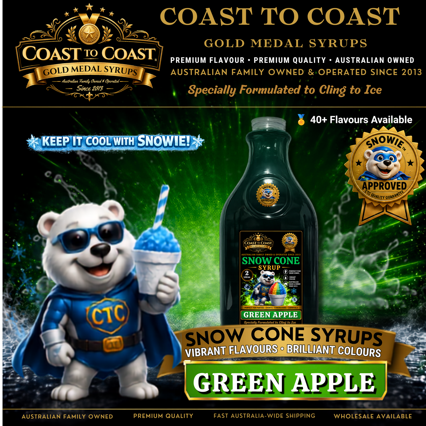 Green Apple Snow Cone Syrups 2ltr - Coast to Coast Gold Medal Syrups®