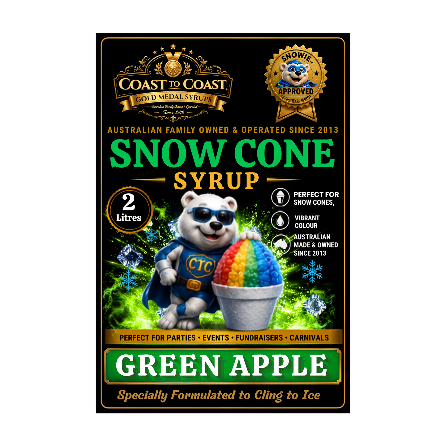 Green Apple Snow Cone Syrups 2ltr - Coast to Coast Gold Medal Syrups®