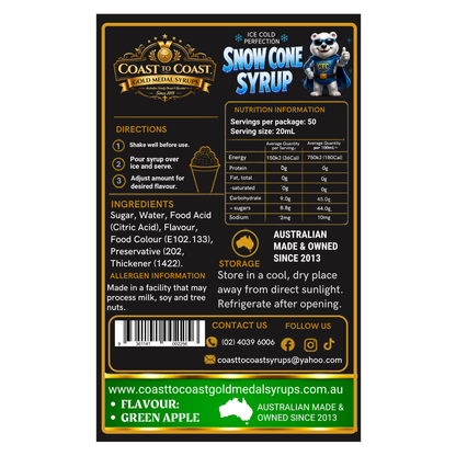 Green Apple Snow Cone Syrups 2ltr - Coast to Coast Gold Medal Syrups®