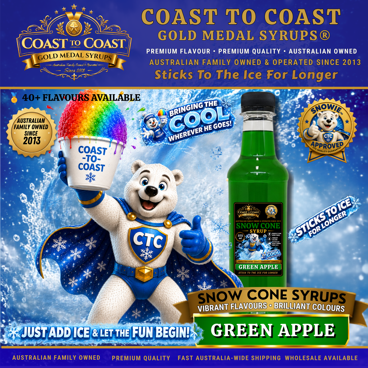 Green Apple Snow Cone Syrups 375ml - Coast to Coast Gold Medal Syrups®
