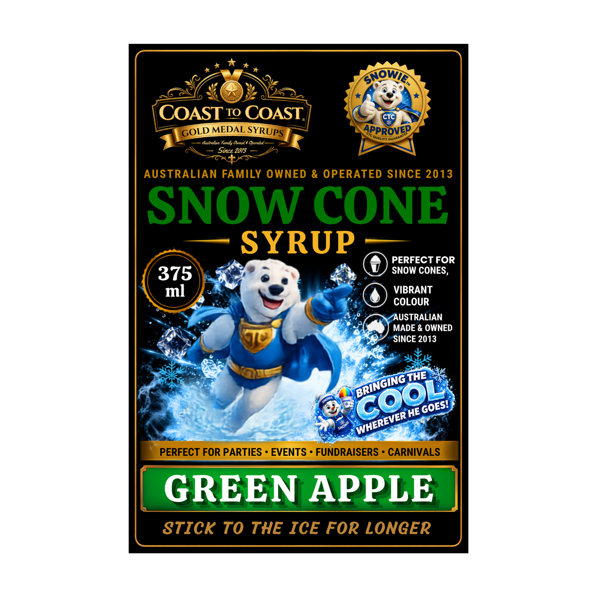 Green Apple Snow Cone Syrups 375ml - Coast to Coast Gold Medal Syrups®