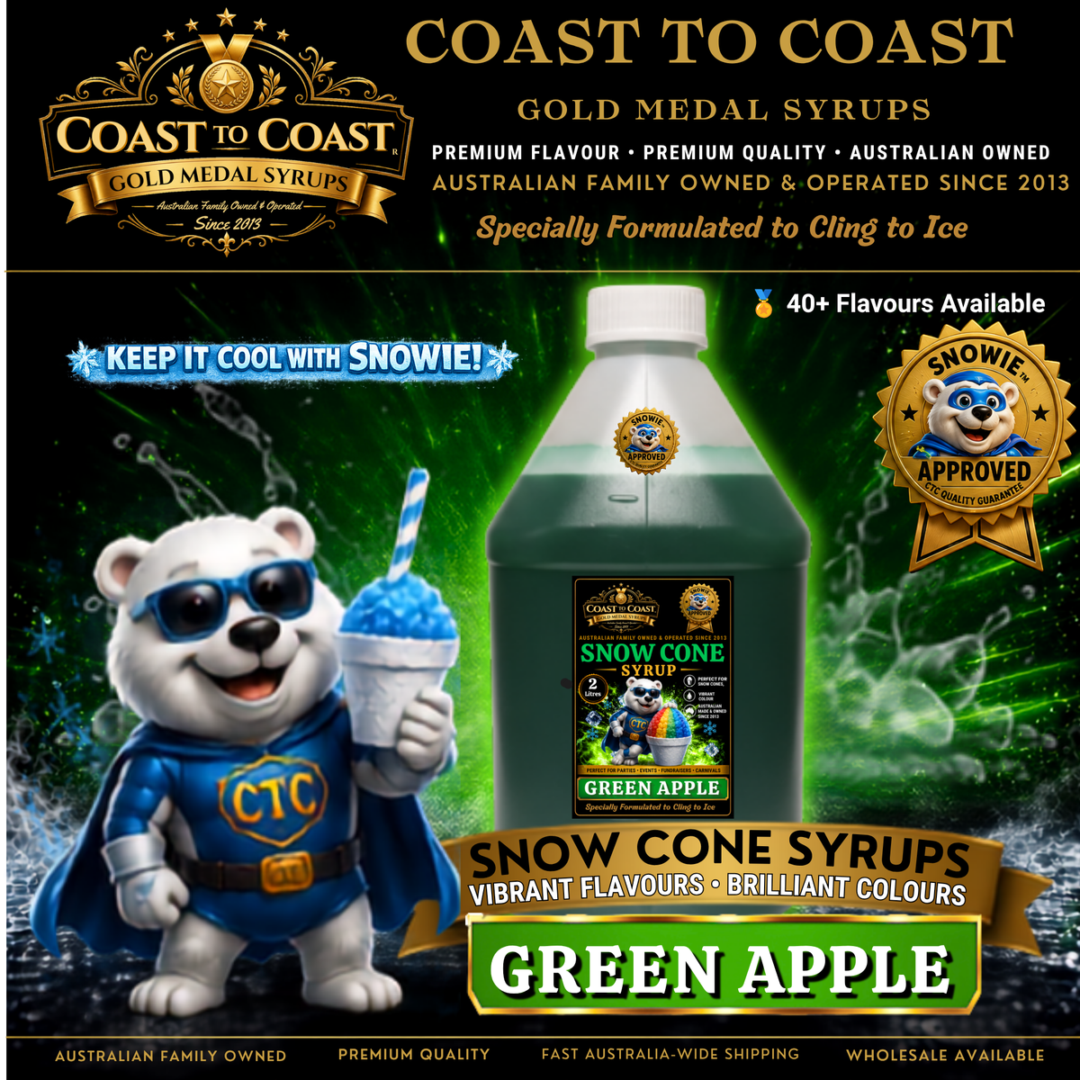 Green Apple Snow Cone Syrups 4ltr - Coast to Coast Gold Medal Syrups®