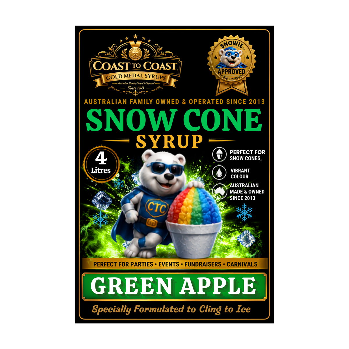 Green Apple Snow Cone Syrups 4ltr - Coast to Coast Gold Medal Syrups®