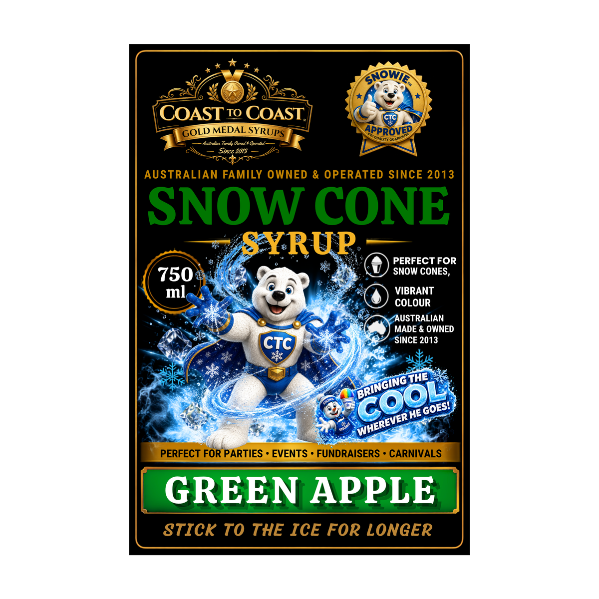 Green Apple Snow Cone Syrups 750ml - Coast to Coast Gold Medal Syrups®