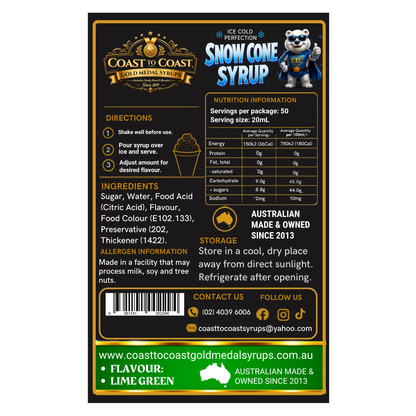 Lime Green Snow Cone Syrups 2ltr - Coast to Coast Gold Medal Syrups®