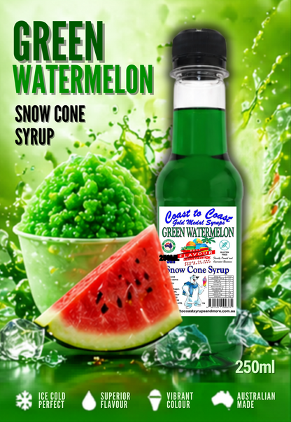 1.Green Watermelon Snow Cone Syrup 250ml – Premium Ice Syrup | Coast to Coast Gold Medal Syrups®