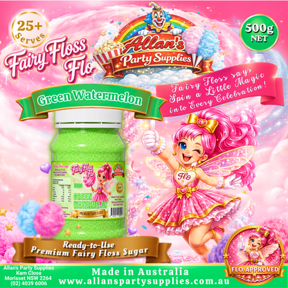 Green Watermelon Fairy Floss Sugar – 500g Jar - Allan's Party Supplies