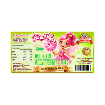 Green Watermelon Fairy Floss Sugar – 500g Jar - Allan's Party Supplies