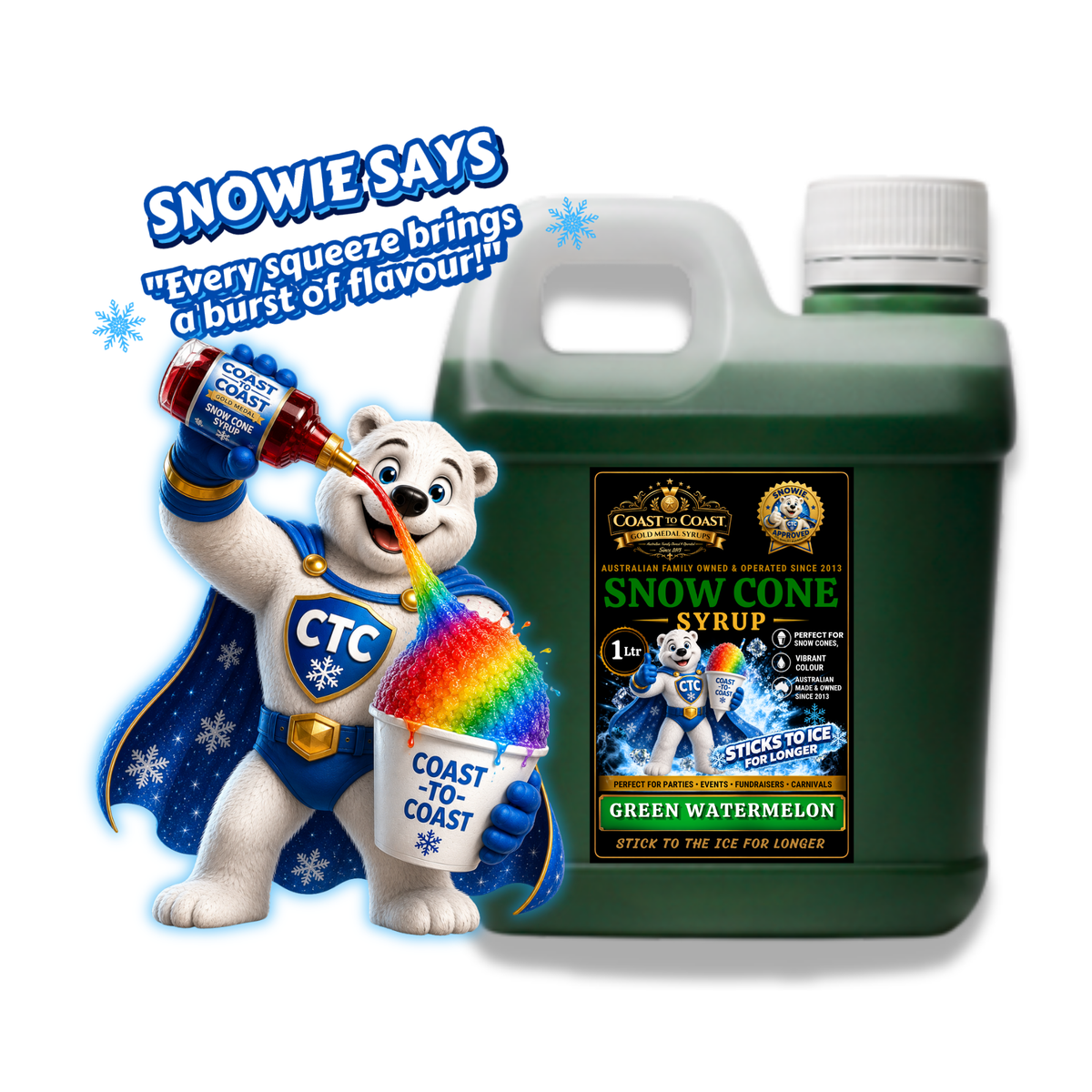 Green Watermelon Snow Cone Syrups 1ltr - Coast to Coast Gold Medal Syrups®