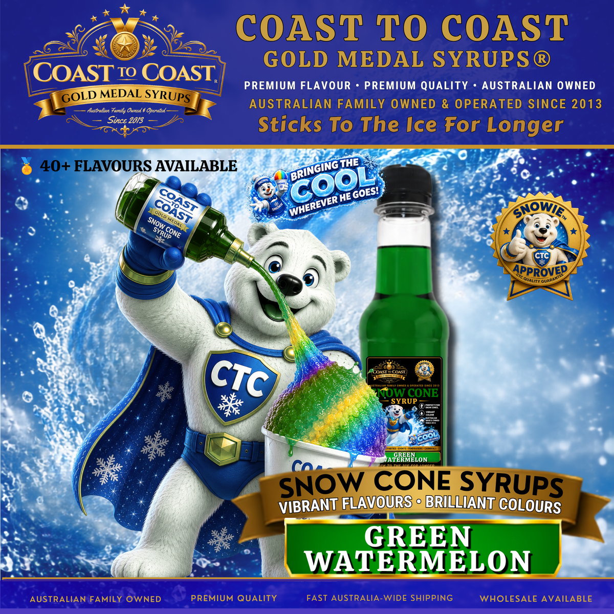 Green Watermelon Snow Cone Syrups 250ml - Coast to Coast Gold Medal Syrups®