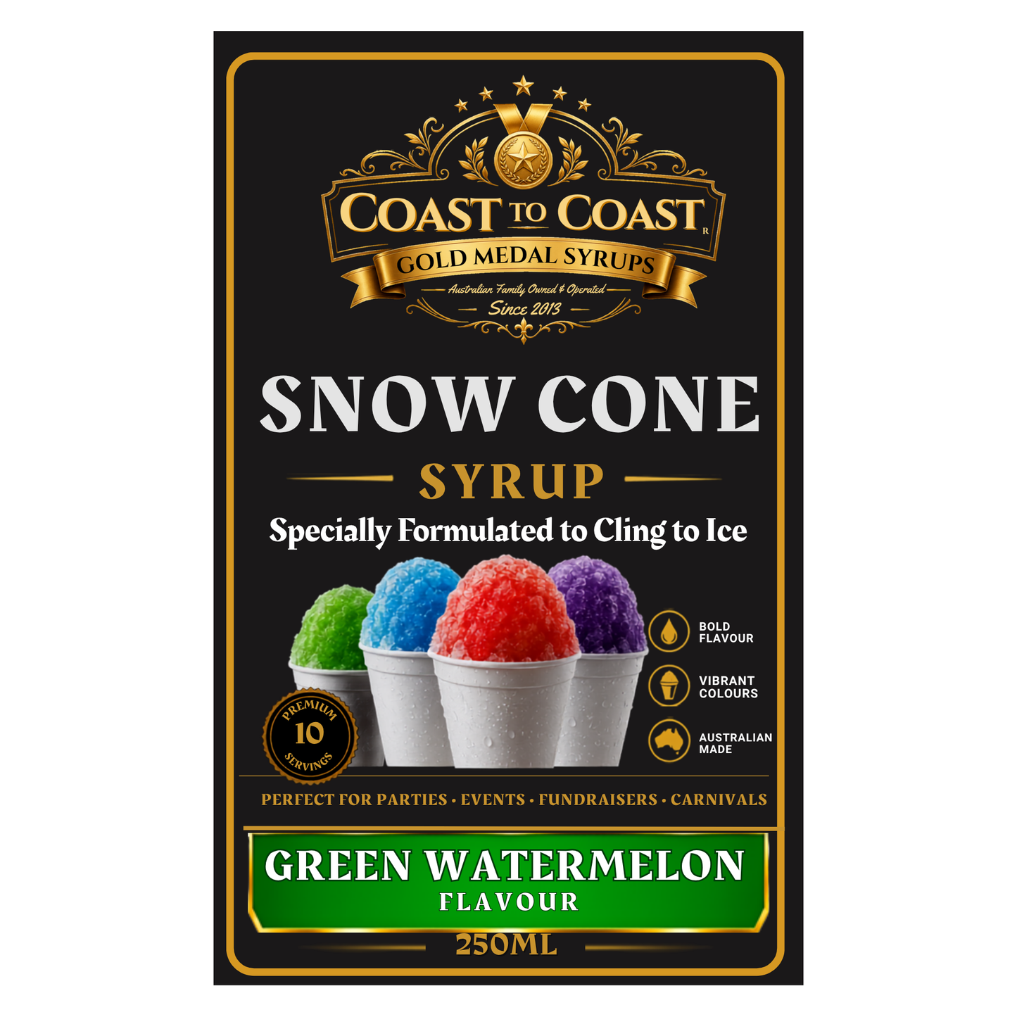 Green Watermelon Snow Cone Syrups 250ml - Coast to Coast Gold Medal Syrups®