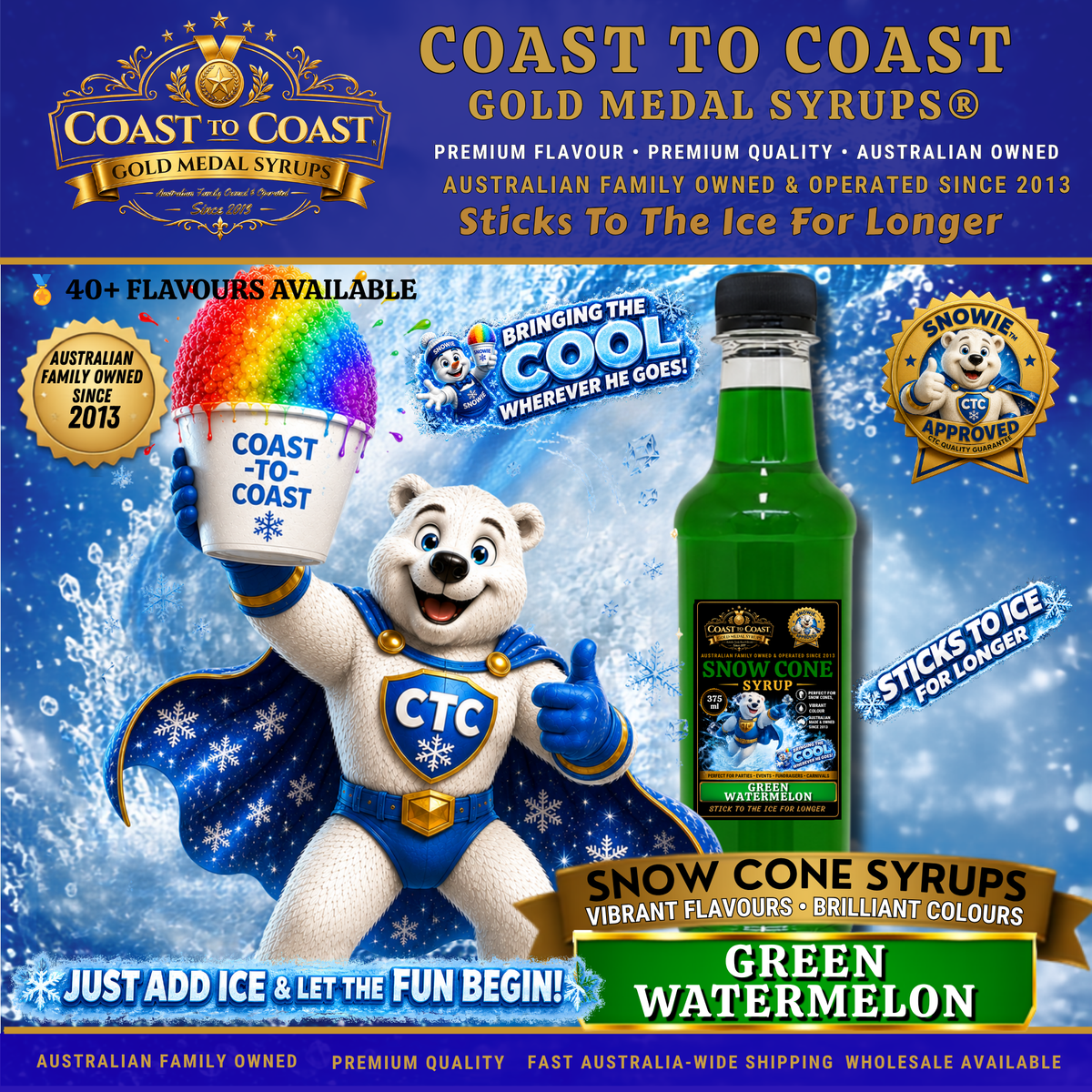 Green Watermelon Snow Cone Syrups 375ml - Coast to Coast Gold Medal Syrups®
