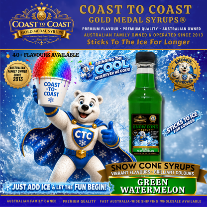 Green Watermelon Snow Cone Syrups 375ml - Coast to Coast Gold Medal Syrups®