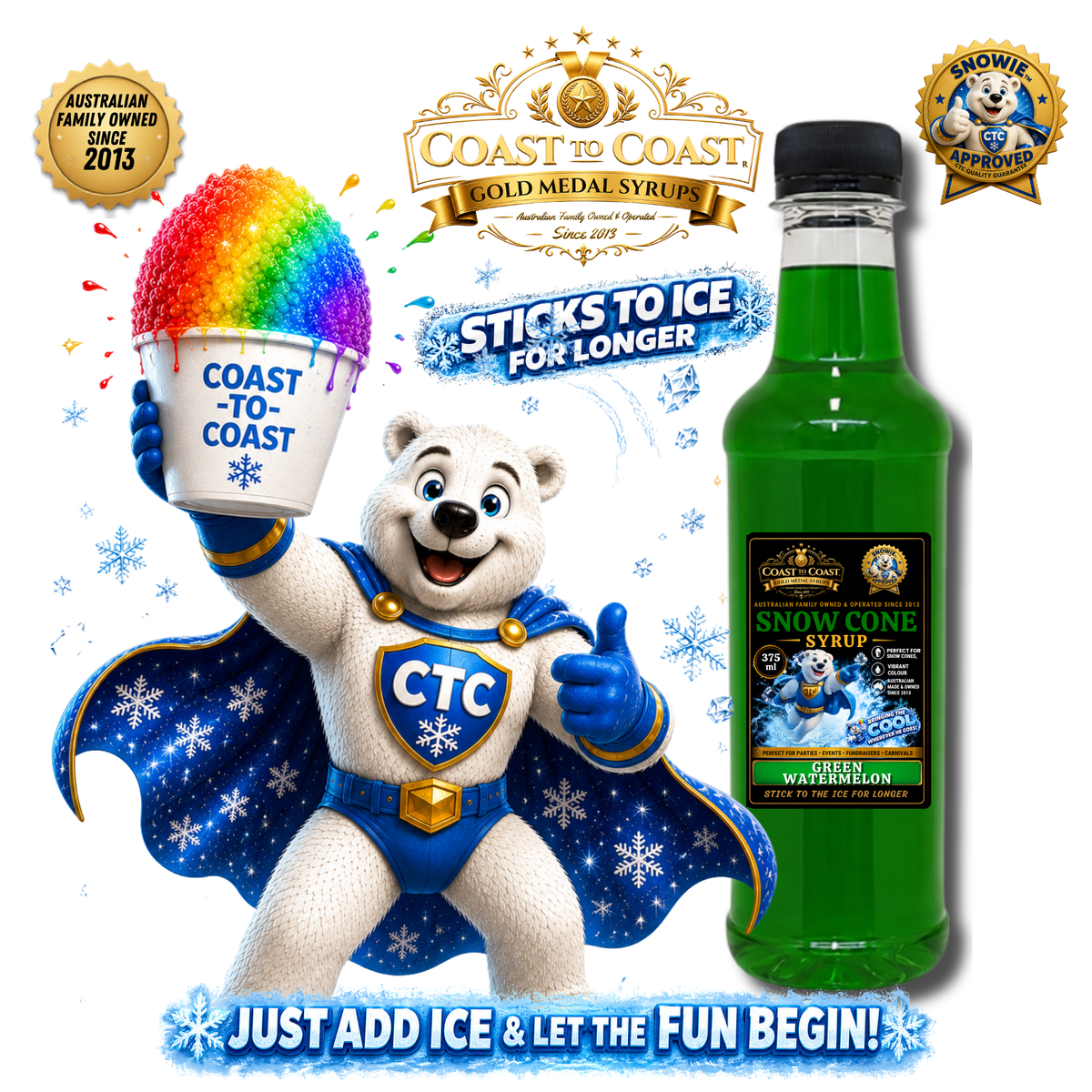 Green Watermelon Snow Cone Syrups 375ml - Coast to Coast Gold Medal Syrups®
